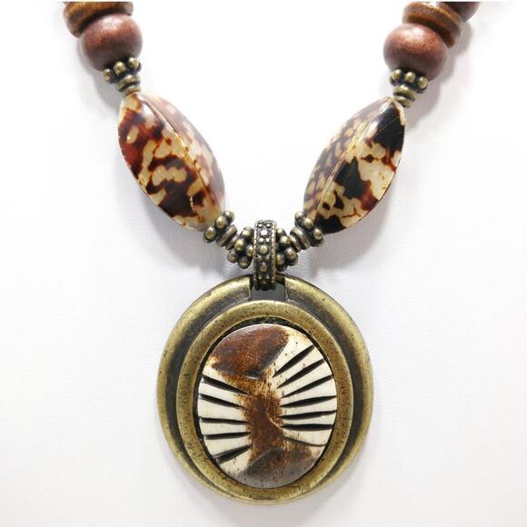 Chico's Animal Print Pendant Bead Necklace, 21 Inches - Picture 3 of 8